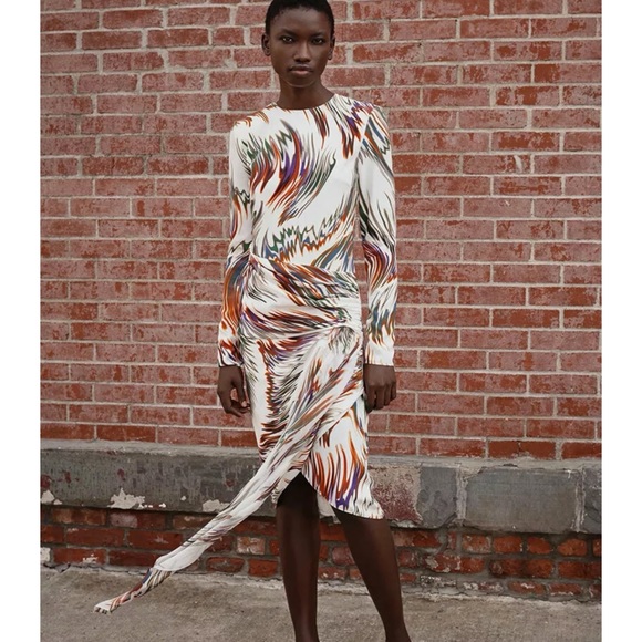 🤍💚💜 GIVENCHY Wave Asymmetric Drape Silk Dress - Picture 4 of 16